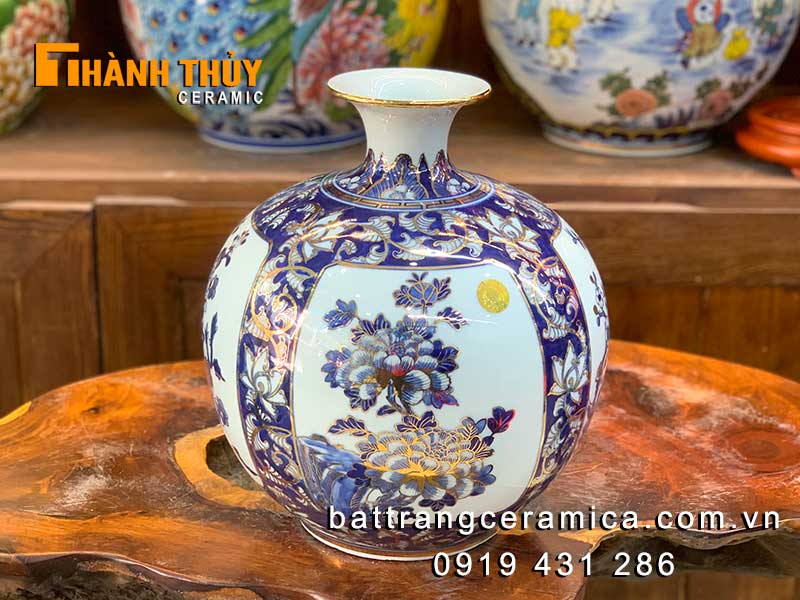 Bình hút lộc vàng 24k tứ quý xanh Bát Tràng cao 30cm sang trọng