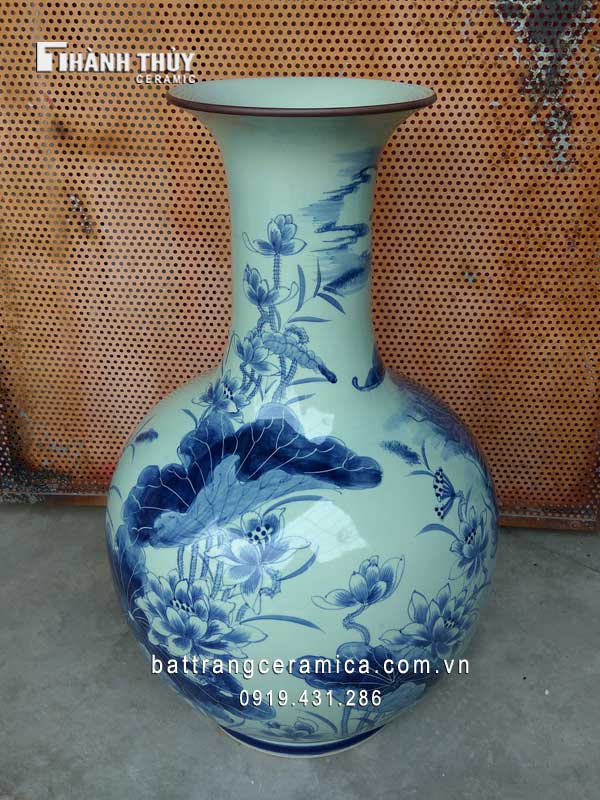 Lọ tỏi Lý ngư vọng nguyệt men Lam 65 cm Phong thủy Tài lộc Sang trọng