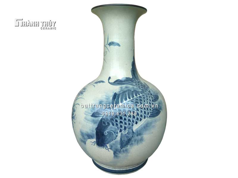 Lọ tỏi sứ Lý ngư vọng nguyệt men rạn cổ Bát Tràng cao cấp đẹp 