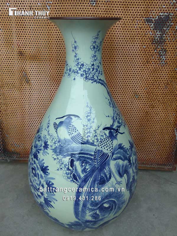 Tỳ bà chim trĩ hoa đào men Lam 75cm phong thủy quà tặng ý nghĩa Tỳ bà chim trĩ hoa đào men Lam 75cm phong thủy quà tặng ý nghĩa