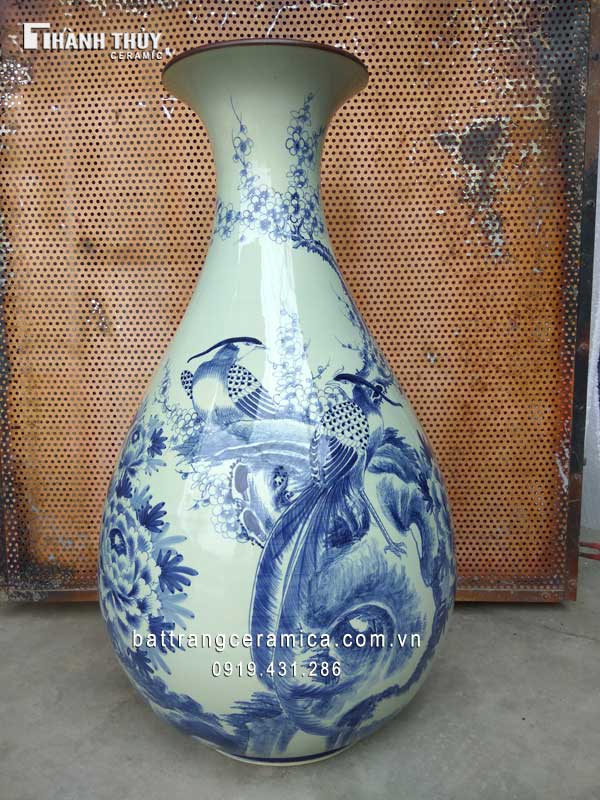 Tỳ bà chim trĩ hoa đào men Lam 75cm phong thủy quà tặng ý nghĩa Tỳ bà chim trĩ hoa đào men Lam 75cm phong thủy quà tặng ý nghĩa