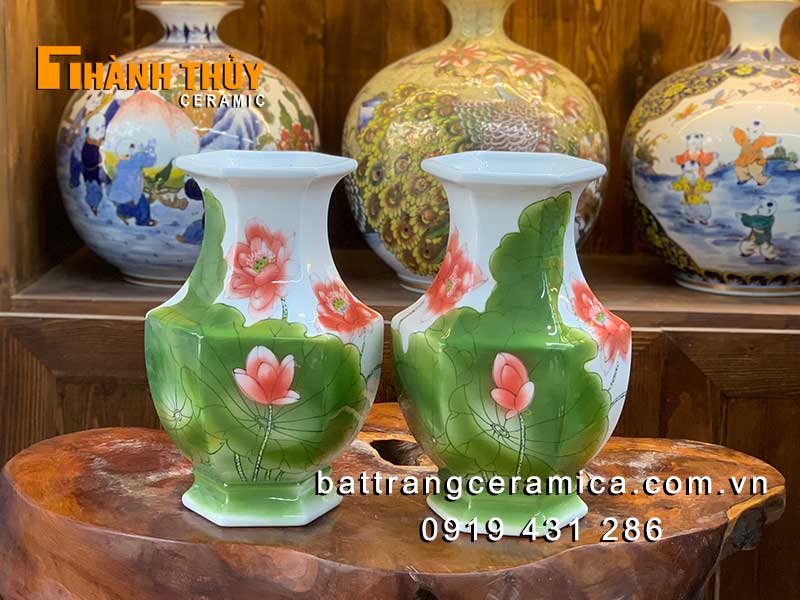 Lọ củ tỏi 30cm vẽ hoa sen Gốm sứ Bát Tràng sang trọng đẹp 