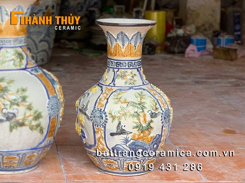 Chậu lục bình củ tỏi Bát Tràng 45cm đẹp tinh xảo quà tặng 