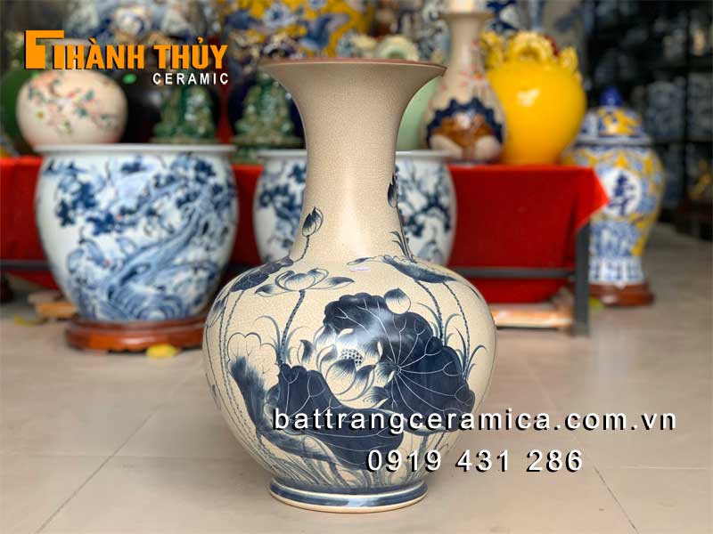 Lọ củ tỏi men rạn hoa Sen cao 50cm decor đẹp giá tốt Lọ củ tỏi men rạn hoa Sen cao 50cm decor đẹp giá tốt