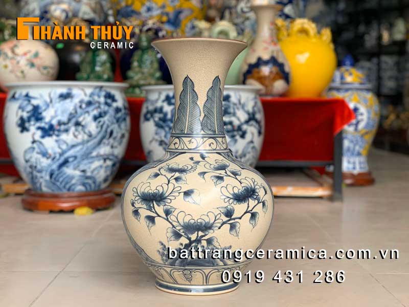 Lọ củ tỏi vẽ nhị cảnh men rạn cao 45cm bình gốm Bát Tràng trang trí Tết