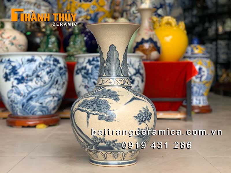 Lọ củ tỏi vẽ nhị cảnh men rạn cao 45cm bình gốm Bát Tràng trang trí Tết