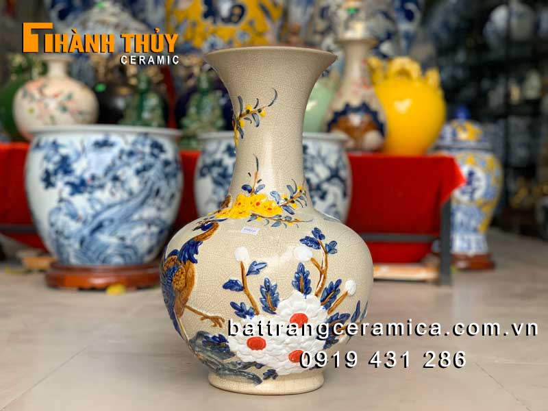 Bình củ tỏi đắp nổi Công Mai 42cm sang trọng lọ hoa Tết Bát Tràng Bình củ tỏi đắp nổi Công Mai 42cm sang trọng lọ hoa Tết Bát Tràng