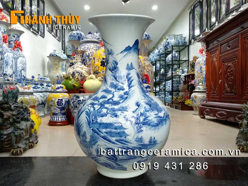 Lọ tỏi men lam 50cm cao cấp vẽ tay Bát Tràng đẹp rẻ
