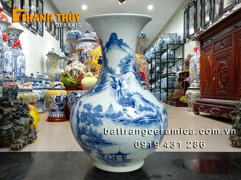 Lọ tỏi men lam 50cm cao cấp vẽ tay Bát Tràng đẹp rẻ