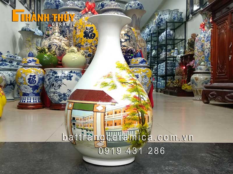 Tỏi sơn mài 48cm vẽ cảnh trường học quà tặng thầy cô ý nghĩa
