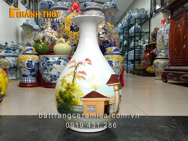 Tỏi sơn mài 48cm vẽ cảnh trường học quà tặng thầy cô ý nghĩa