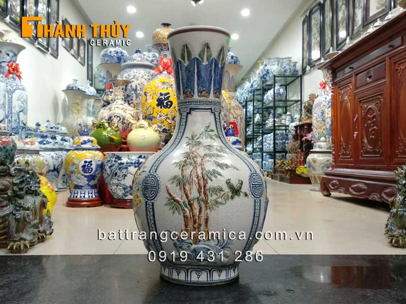 Bình củ tỏi tứ cảnh đắp nổi 70cm phong thủy may mắn sang trọng