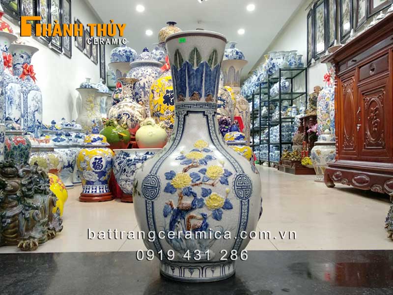 Bình củ tỏi tứ cảnh đắp nổi 70cm phong thủy may mắn sang trọng