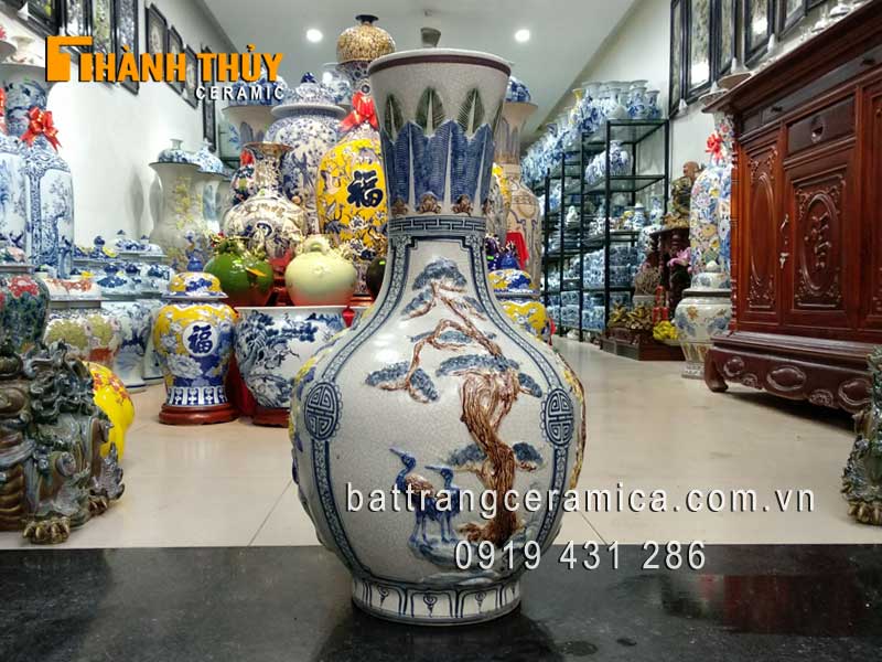 Bình củ tỏi tứ cảnh đắp nổi 70cm phong thủy may mắn sang trọng