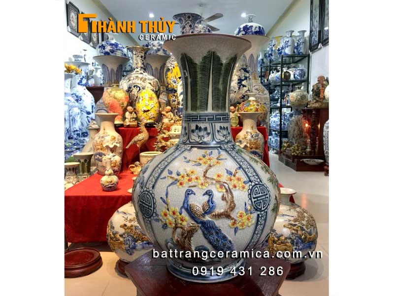 lọ tỏi sứ tứ cảnh 45cm đắp nổi sang trọng may mắn