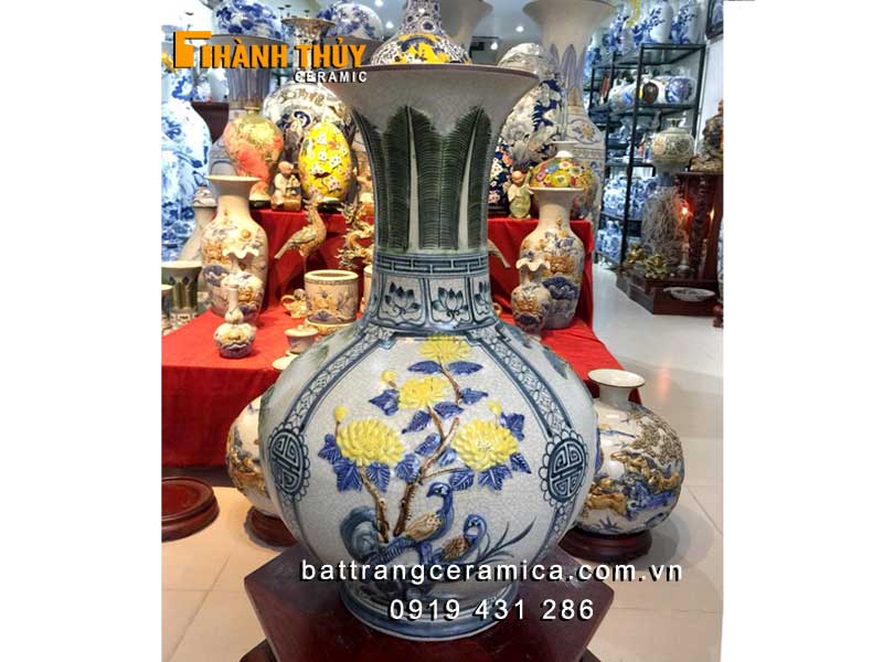 lọ tỏi sứ tứ cảnh 45cm đắp nổi sang trọng may mắn