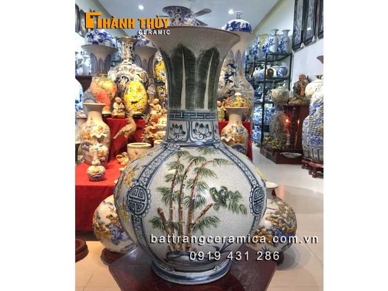 lọ tỏi sứ tứ cảnh 45cm đắp nổi sang trọng may mắn
