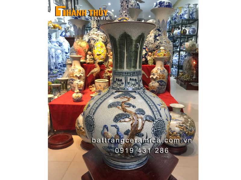 lọ tỏi sứ tứ cảnh 45cm đắp nổi sang trọng may mắn