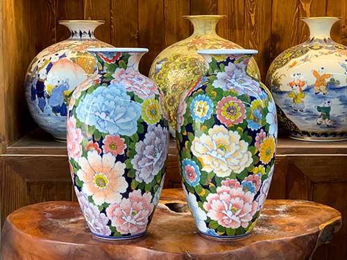 Lọ vẽ hoa mẫu đơn Bát Tràng 37cm sứ trắng sang trọng phú quý 