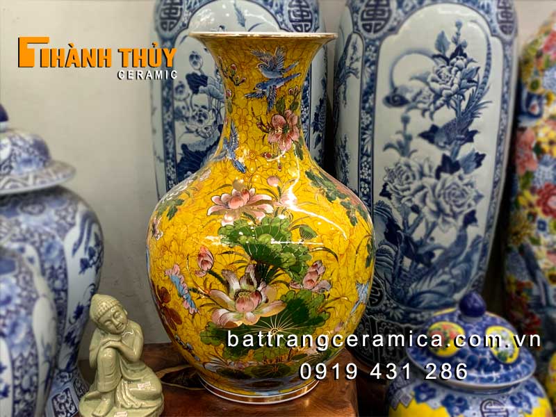 Lọ tỏi Công Đào vẽ vàng 24k Bát Tràng cao cấp sang trọng 65cm