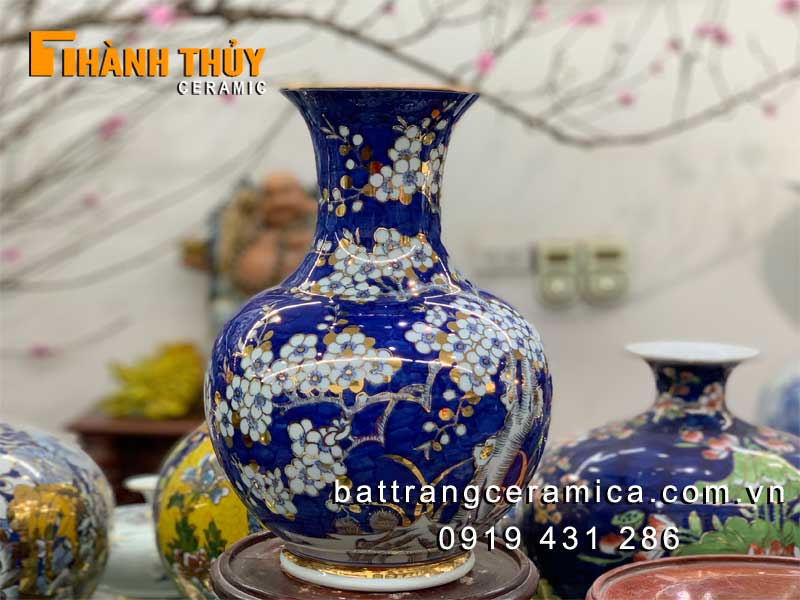 Lọ tỏi hoa Mai 24k cao 32cm gốm Bát Tràng sang trọng mua ngay