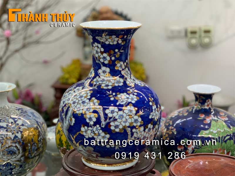 Lọ tỏi hoa Mai 24k cao 32cm gốm Bát Tràng sang trọng mua ngay