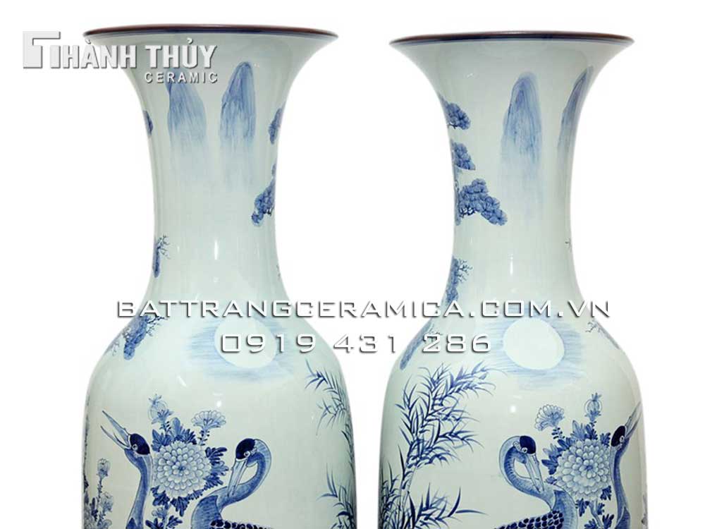 Lọ lộc bình Ngũ phúc Tùng hạc men lam cao 1.4m Gốm sứ Bát Tràng sang trọng may mắn