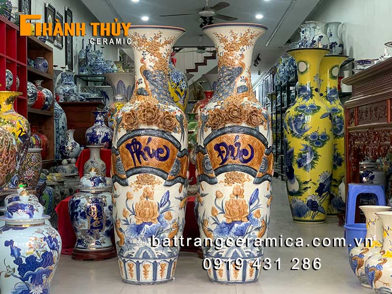 Lộc bình men rạn Phúc Đức 1m4 gốm Bát Tràng phong thủy