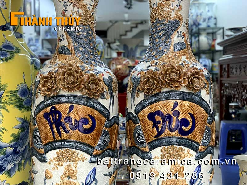 Lộc bình men rạn Phúc Đức 1m4 gốm Bát Tràng phong thủy