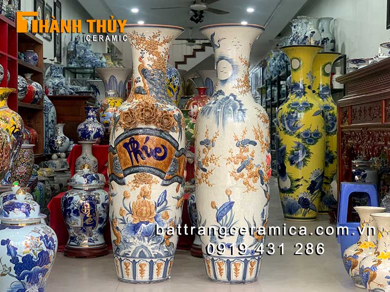 Lộc bình men rạn Phúc Đức 1m4 gốm Bát Tràng phong thủy