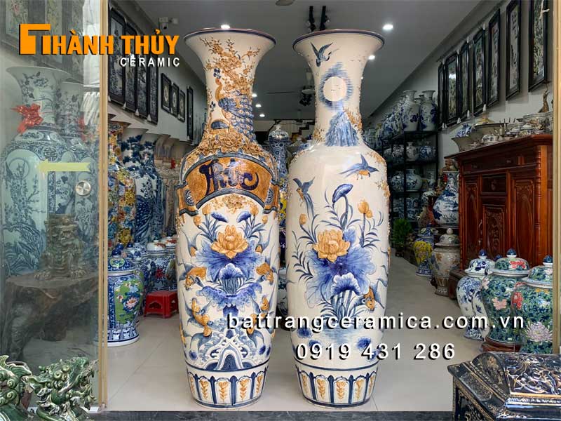 Lộc bình Phúc Đức men rạn đắp nổi 1m6 trang trí phong thủy