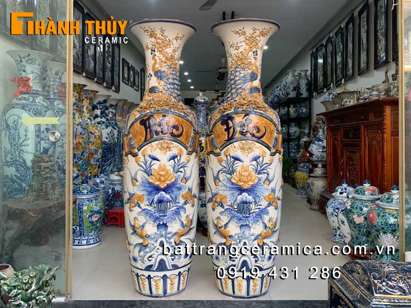Lộc bình Phúc Đức men rạn đắp nổi 1m6 trang trí phong thủy 