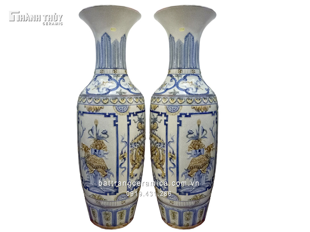 Lộc bình Bát Tràng Tứ Linh rạn nổi 1,4m decor sang trọng đẳng cấp 