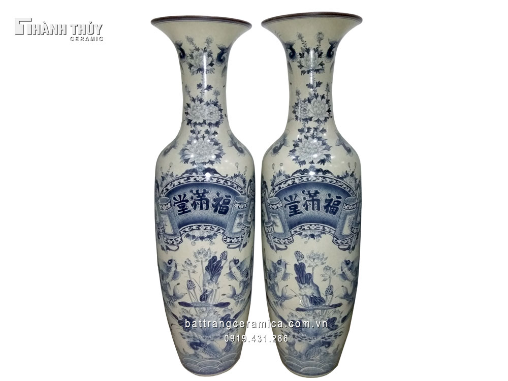 Lục bình sứ Phúc Mãn Đường men rạn cao 1m4 phong thủy may mắn