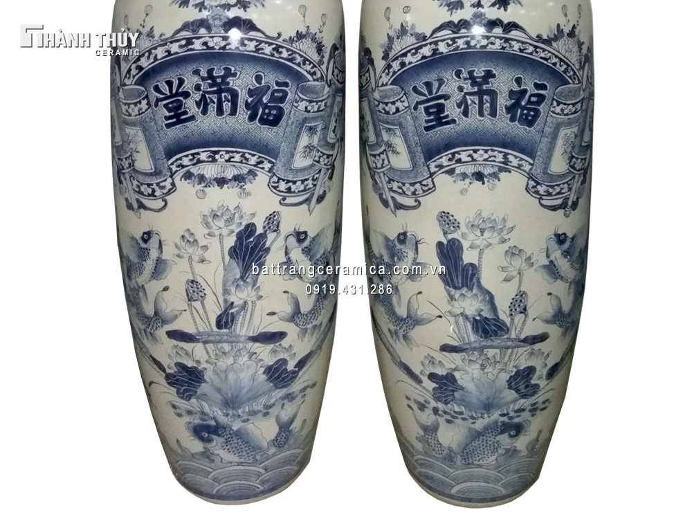 Lộc bình sứ men rạn cao 1m6 Phúc mãn đường độc đáo sang trọng