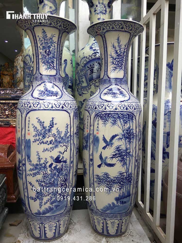 Lộc bình tứ quý men Lam trắng 1m4 đẹp chuẩn phong thuỷ, sang trọng