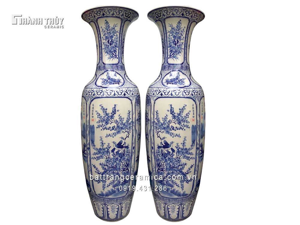 Lộc bình tứ quý men Lam trắng 1m4 đẹp chuẩn phong thuỷ, sang trọng 