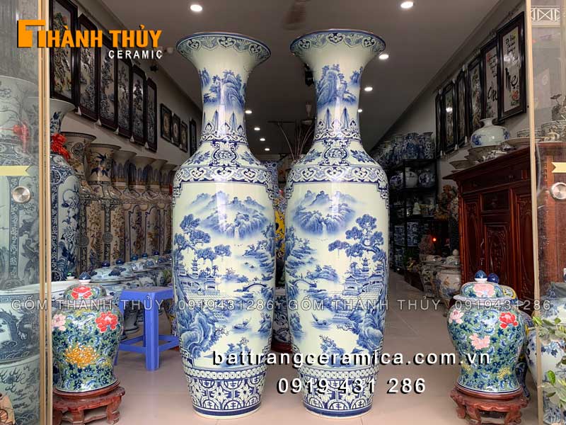 Lục bình Bát Tràng 1m4 sơn thủy nhị cảnh vẽ tay cao cấp đẹp