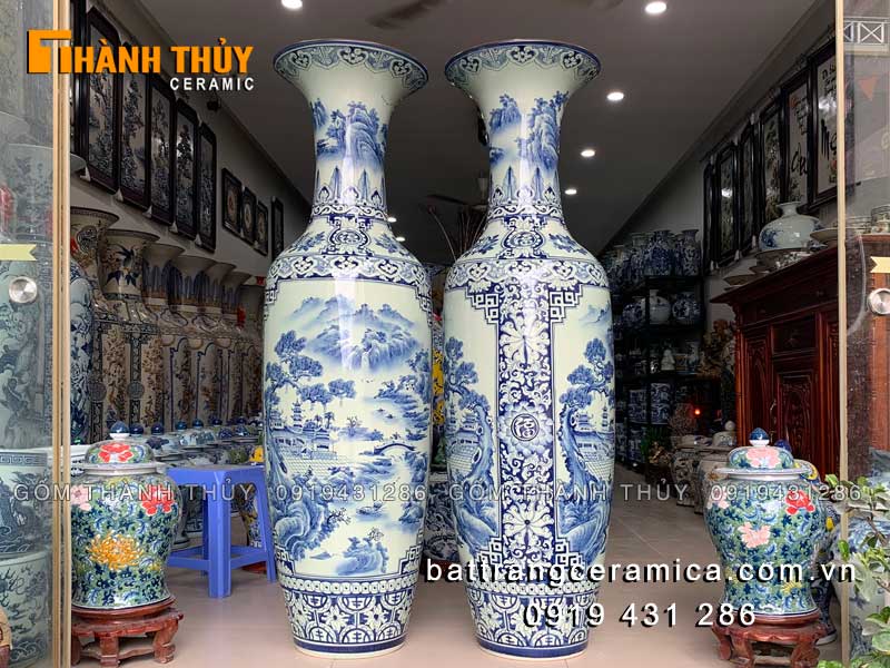 Lục bình Bát Tràng 1m4 sơn thủy nhị cảnh vẽ tay cao cấp đẹp