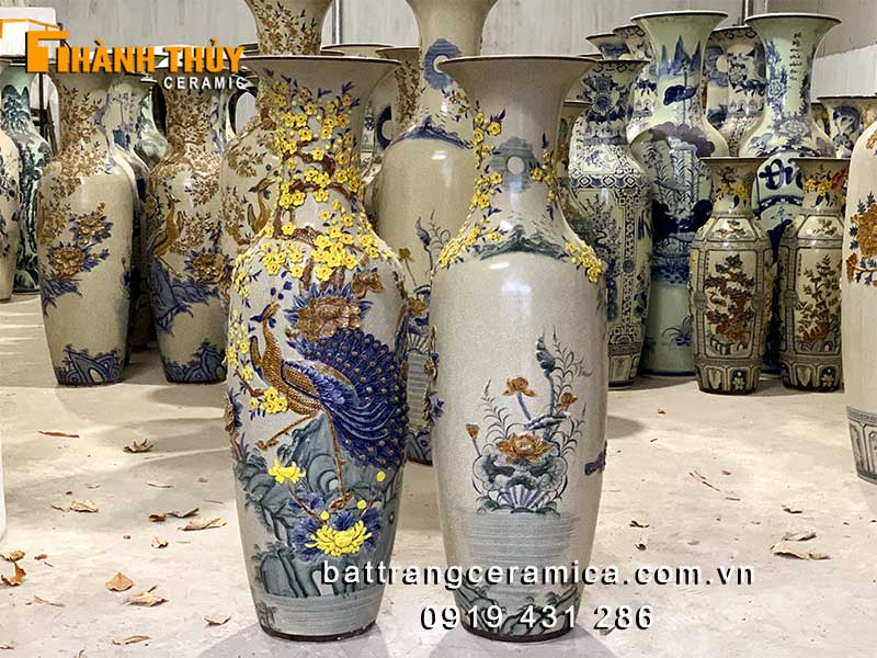 Lục bình Công đào 1m2 gốm sứ Bát Tràng cao cấp tứ quý 24k