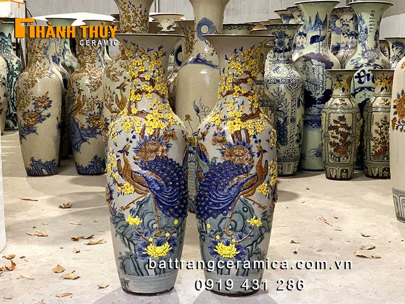 Lục bình Công đào 1m2 gốm sứ Bát Tràng cao cấp tứ quý 24k 