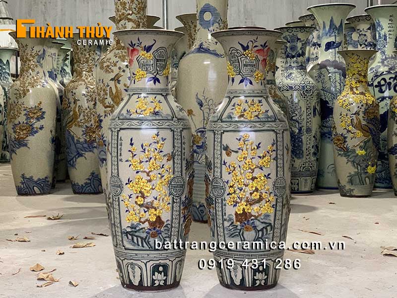 Lọ lộc bình tứ cảnh đắp nổi 1m cao cấp đẹp Bát Tràng sang trọng 