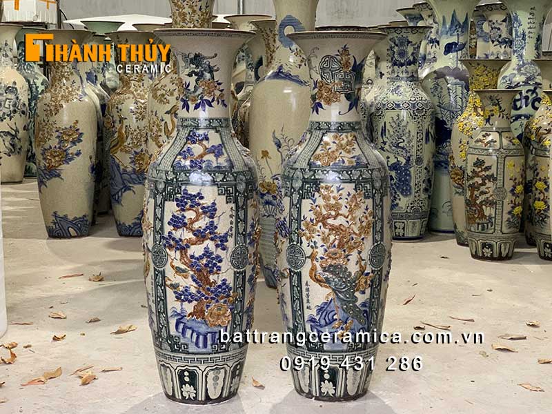 Lọ Lục Bình Tứ Quý 1m2 Đắp Nổi Sang Trọng Phong Thủy