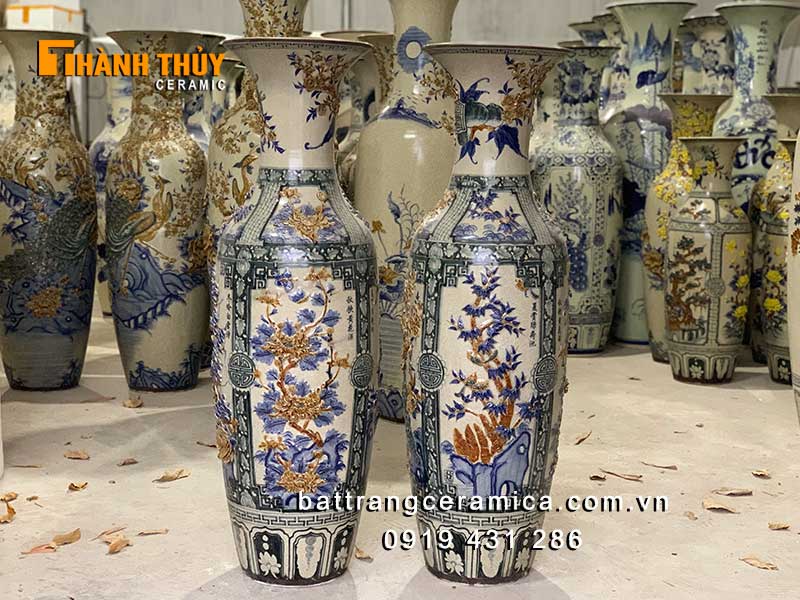 Lọ Lục Bình Tứ Quý 1m2 Đắp Nổi Sang Trọng Phong Thủy
