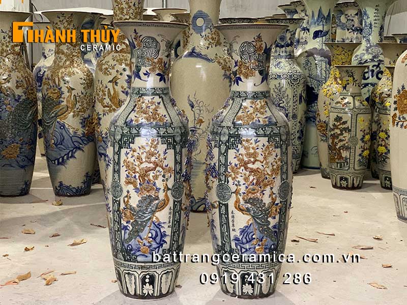 Lọ Lục Bình Tứ Quý 1m2 Đắp Nổi Sang Trọng Phong Thủy 