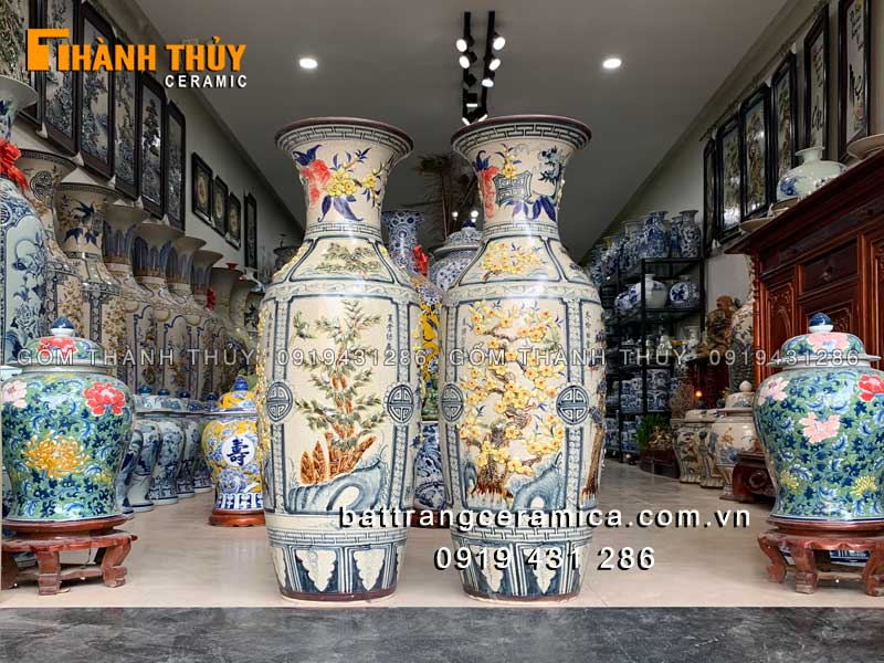 Lục bình đắp nổi Tùng Cúc Trúc Mai 1m2 Bát Tràng sang trọng 