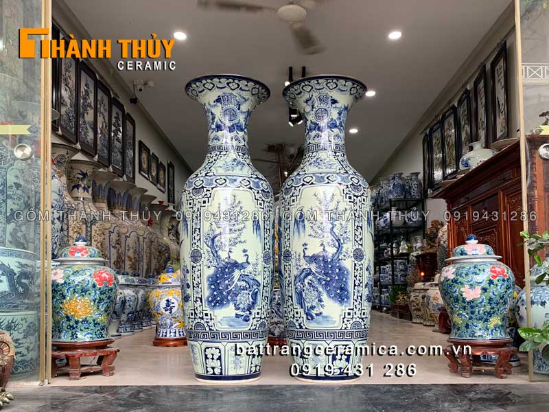 Lọ lộc bình tứ quý men xanh Lam cao 1m2 gốm sứ Bát Tràng may mắn