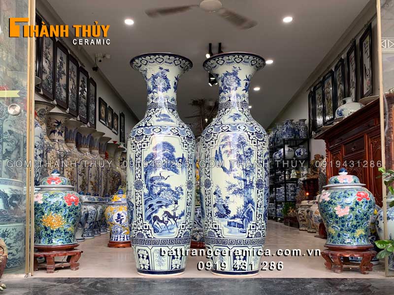 Lọ lộc bình tứ quý men xanh Lam cao 1m2 gốm sứ Bát Tràng may mắn