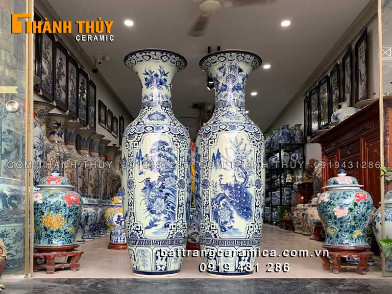 Lọ lộc bình tứ quý men xanh Lam cao 1m2 gốm sứ Bát Tràng may mắn