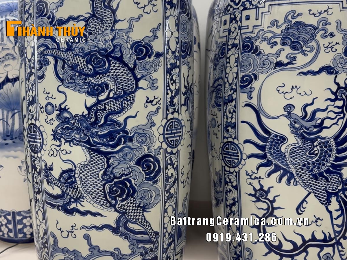 Lộc bình Bát Tràng Tứ Linh 1m4 Sang trọng Phong thủy Trang trí